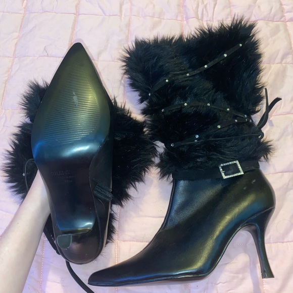 COLIN STUART Black Faux Fur Booties Size 7 1/2M - Picture 7 of 7